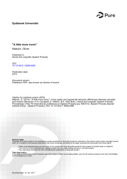 Syddansk Universitet "A little more ironic" Niebuhr, Oliver