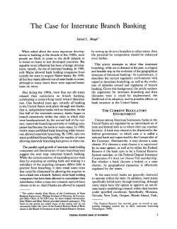 The Case for Interstate Branch Banking