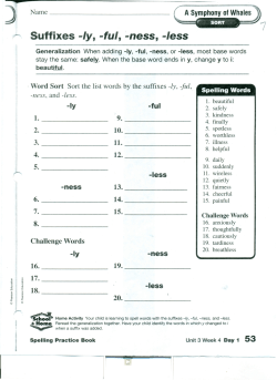 r-. Suffixes -Iy, -ful, -ness, -less