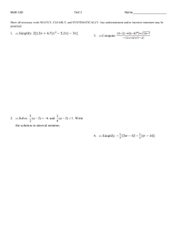 1. (5) Simplify: 2. (5) Solve: and 1)2( . Write the solution in interval
