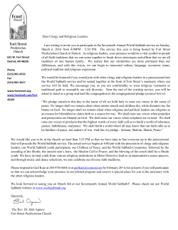 Dear Clergy and Religious Leaders: I am writing to