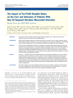 The Impact of For-Profit Hospital Status on the Care and Outcomes