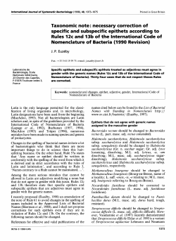 Taxonomic note - International Journal of Systematic and