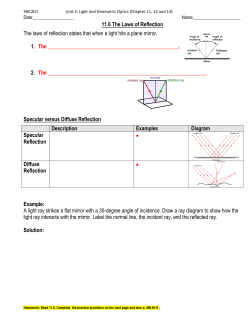 11.6 The Laws of Reflection The laws of reflection states that when a