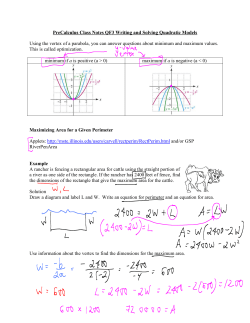 PreCalculus Class Notes QF3 Writing and Solving Quadratic Models
