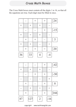 Cross Math Boxes - Math in English