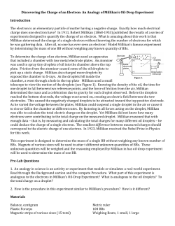 Discovering the Charge of an Electron: An Analogy of Millikan`s Oil