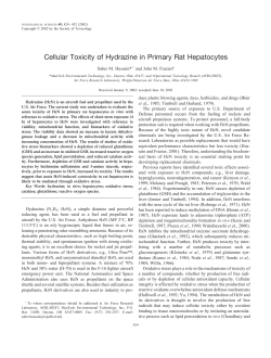 Cellular Toxicity of Hydrazine in Primary Rat Hepatocytes