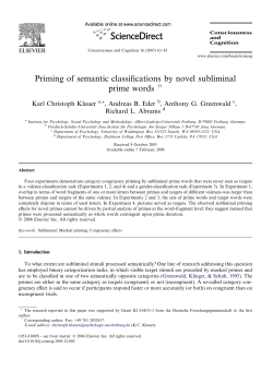 Priming of semantic classifications by novel subliminal prime words