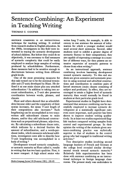 Sentence Combining: An Experiment in Teaching Writing