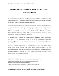 sabbateanism (messianic movement-double identity) in ottoman