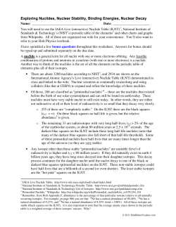 Exploring Nuclides, Nuclear Stability, Binding Energies, Nuclear