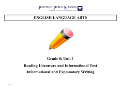 ENGLISH LANGUAGE ARTS Grade 8: Unit 1 Reading Literature