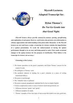 Mycroft Notes &ndash; 4 Dylan Thomas &ndash; Do Not Go