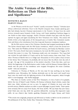 The Arabic Versions of the Bible, Reflections on Their History and
