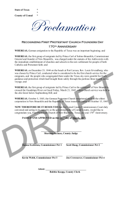 Proclamation recognizing the 170th Anniversary of First Protestant