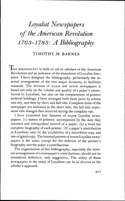 Loyalist Newspapers of the American Revolution 1763
