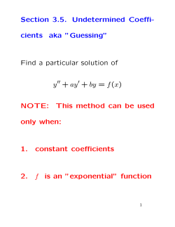 Find a particular solution of y + ay + by = f(x)