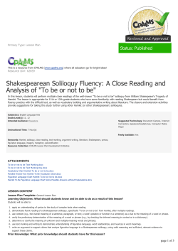 Shakespearean Soliloquy Fluency: A Close Reading and Analysis