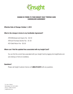 CHANGE IN TERMS TO YOUR INSIGHT VISA&reg; PREPAID CARD