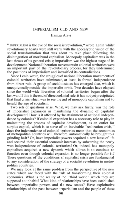 IMPERIALISM OLD AND NEW Hamza Alavi "IMPERIALISM is the