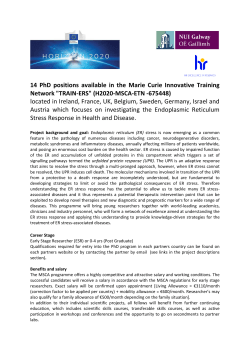 14 PhD positions available in the Marie Curie Innovative Training