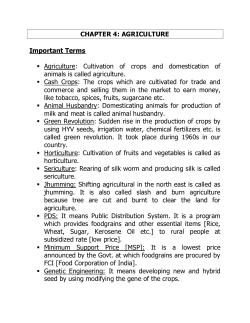 CHAPTER 4: AGRICULTURE Important Terms Agriculture