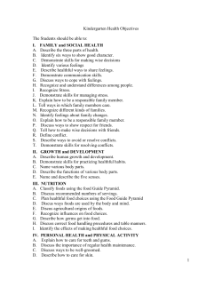 Kindergarten Health Objectives The Students