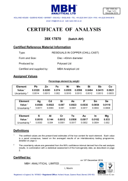 CERTIFICATE OF ANALYSIS 39X 17870 (batch AH)