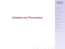Syllables and Phonotactics