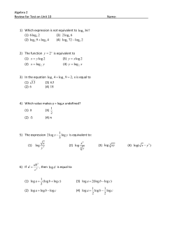 Algebra 2 Review for Test on Unit 10 Name: 1) Which expression is