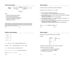 The role of the parser code source tokens errors scanner parser IR