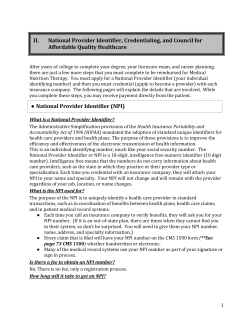 II. National Provider Identifier, Credentialing