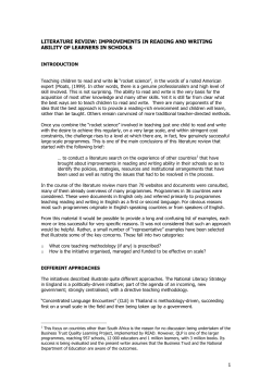 Brief Review of the Reading and Writing situation in