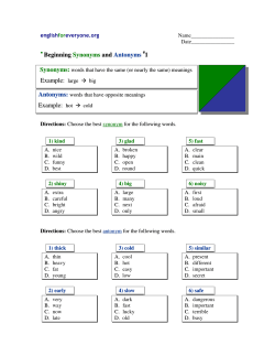 Beginning Synonyms and Antonyms 1