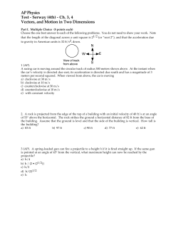 AP Physics Test - Serway (4th) - Ch. 3, 4 Vectors, and Motion in Two