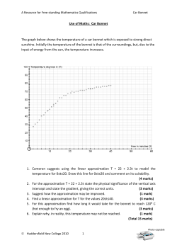 Use of Maths: Car Bonnet The graph below shows the temperature