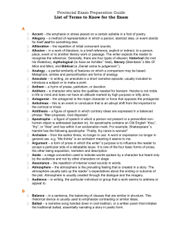 Provincial Exam Preparation Guide List of Terms to Know for the