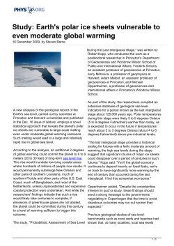 Earth`s polar ice sheets vulnerable to even moderate