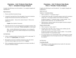 Chemistry &ndash; Unit 10 Atomic Data Study Part 1: Ionization Energy