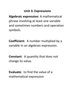 Unit 3: Expressions Algebraic expression