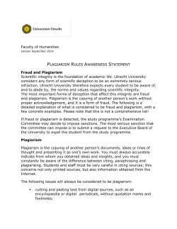 Faculty of Humanities PLAGIARISM RULES AWARENESS