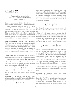 Conservative vector fields Math 131 Multivariate Calculus