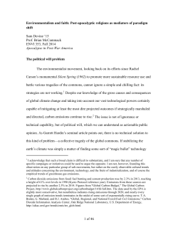 Post-apocalyptic religions as mediators of paradigm shift Sam Devine