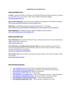 Helpful Resources for Math Tutors Elementary/Middle School A+