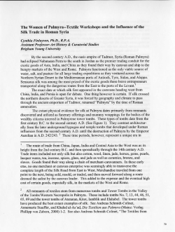 The Women of Palmyra&mdash;Textile Workshops and the Influence of the