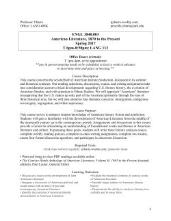 ENGL 3840.003 American Literature, 1870 to the Present Spring