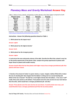 Planetary Mass and Gravity Worksheet Answer Key