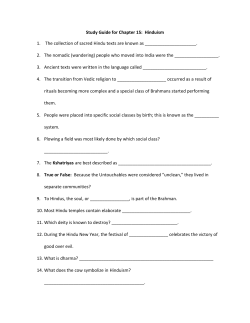 Study Guide for Chapter 15: Hinduism 1. The collection of sacred
