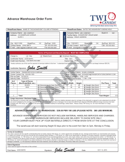 Advance Warehouse Order Form